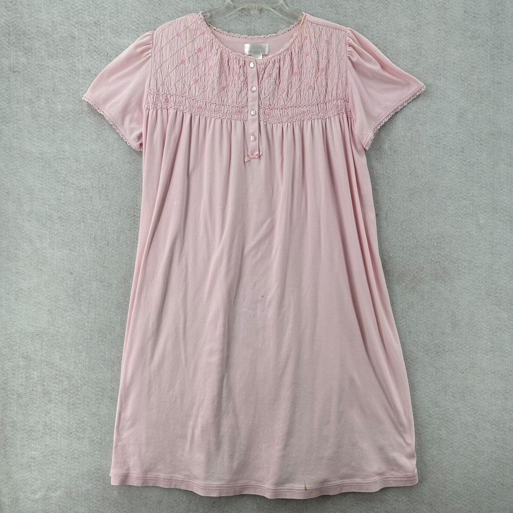 Cabernet Nightgown Womens‎ LARGE Pink Ruched Button Floral Pintuck Coquette